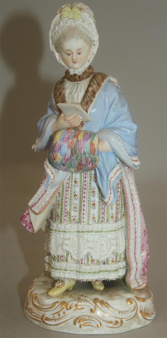 A Meissen figure of a lady, late 19th century, 20.5cm